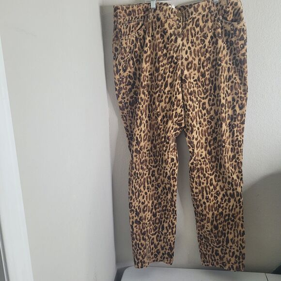 Chico's size 3 pants corduroy studs pockets straight zip button animal print - Picture 4 of 15